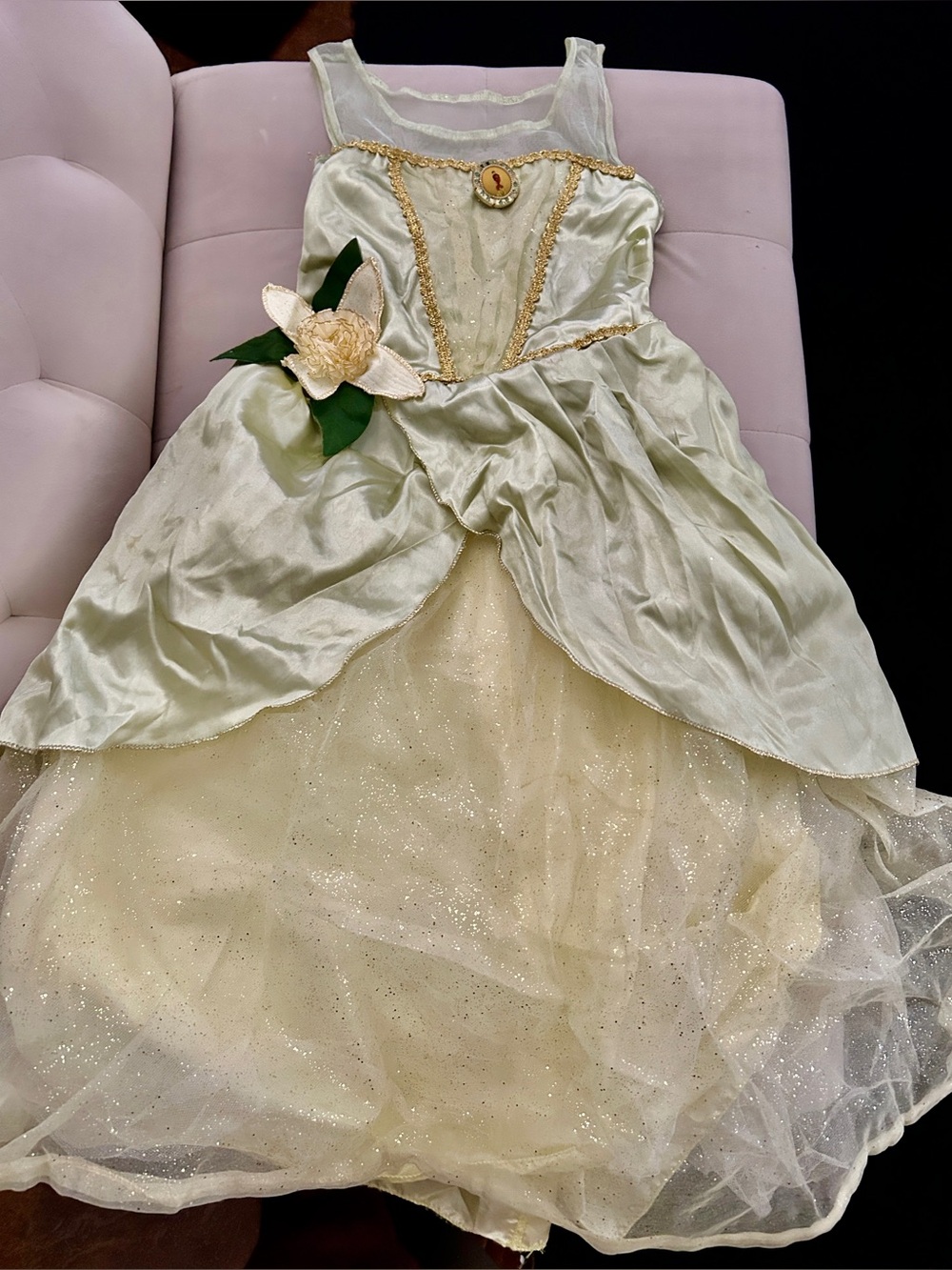 Disney Tiana Ivory Sparkle Princess Dress with Floral Accent